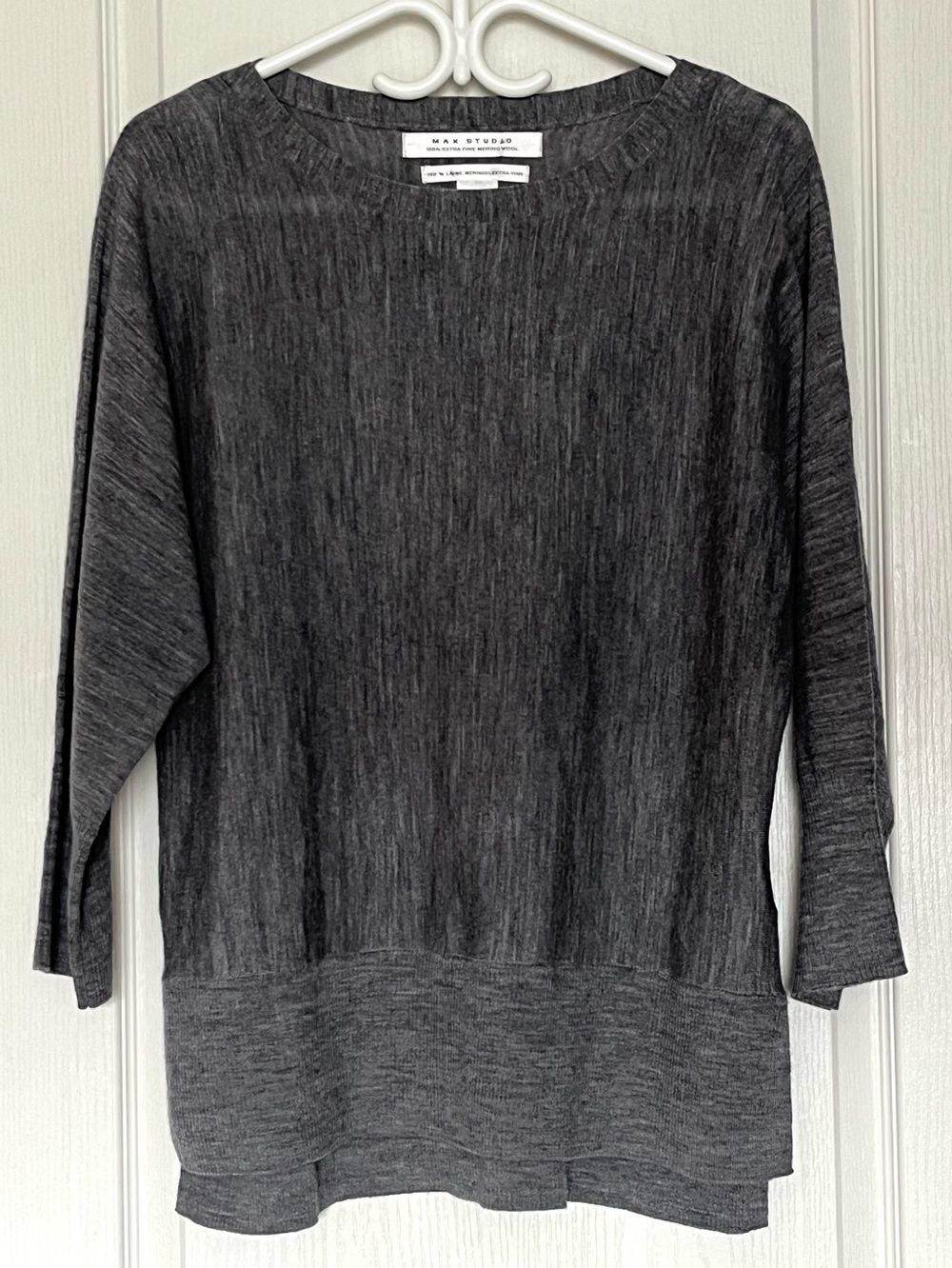 Max Studio 100% Extra Fine Merino Wool Dolman Knit Sweater Gray XL